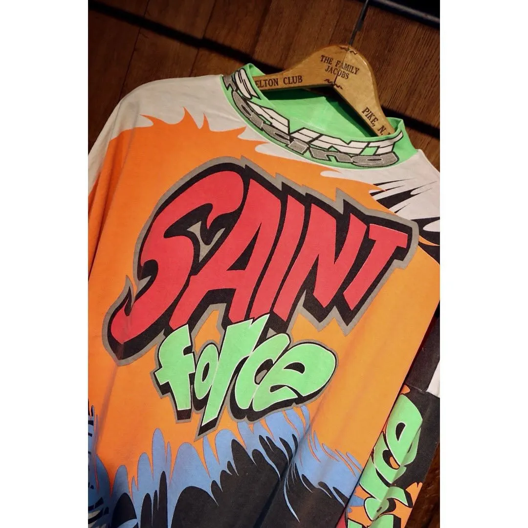 SAINT MICHAEL 24SS SAINT FORCE L/S TEE New Racing Retro Long Sleeve Off-white S-XL Front, left and right sleeves, even ribs are printed. There are more than 30 sets of samples in total. They are extremely complicated and all are oversized screen versions. Ready-made garments are washed and worn with Vintage value.